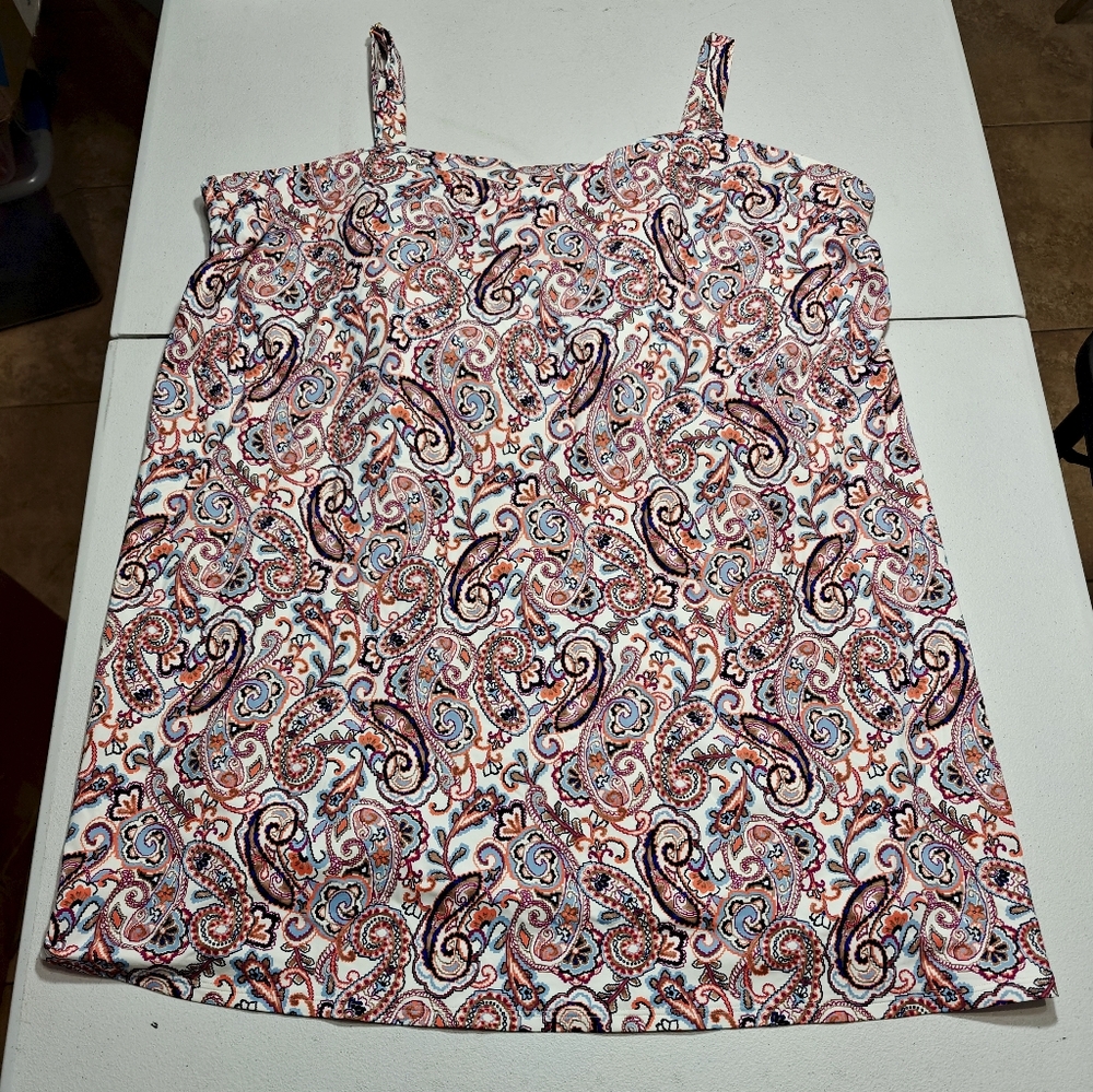 Lands' End Women's Paisley Tankini Top in White, Blue, Pink, and Red